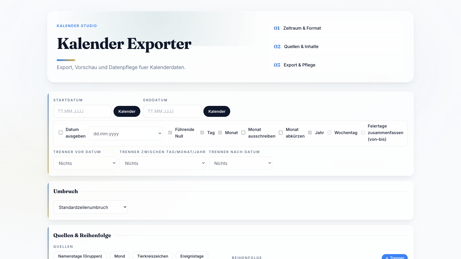 Screenshot Kalender Exporter