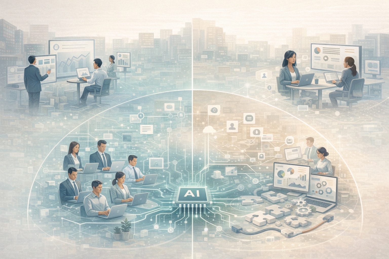 Illustration zu KI-Integration in Unternehmensfunktionen